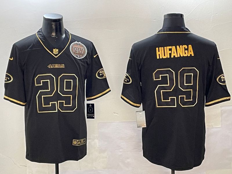 Men San Francisco 49ers #29 Hufanga Black Gold Throwback 2024 Nike Limited NFL Jersey style 2